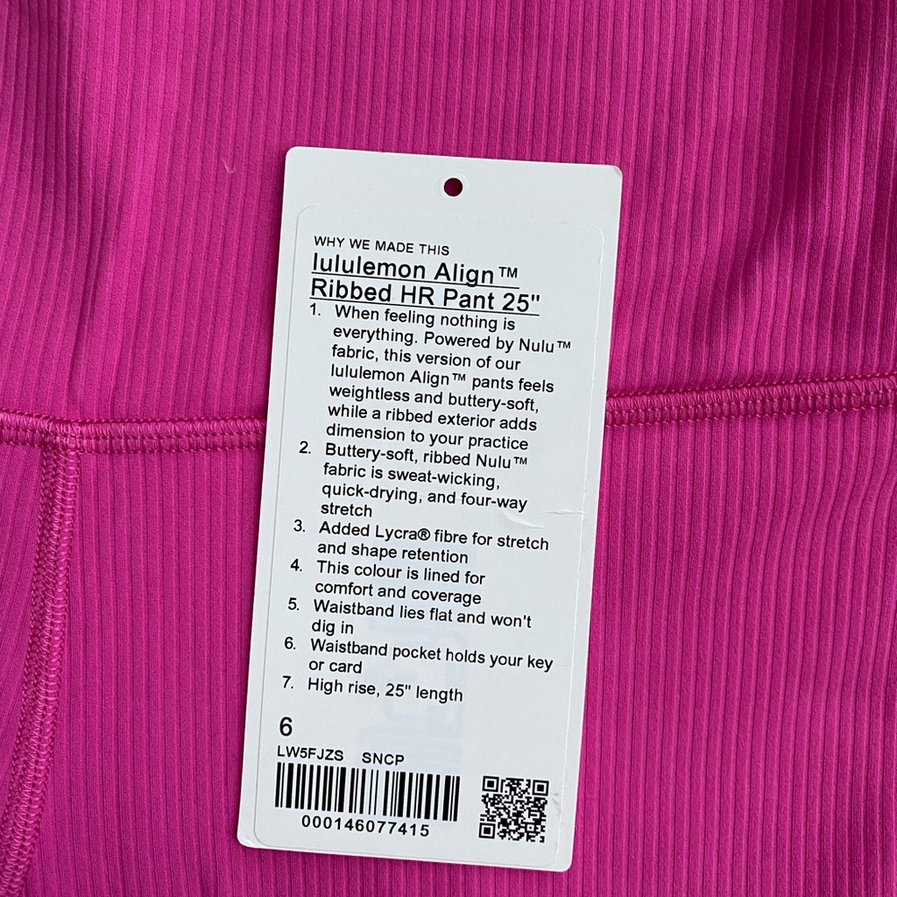 Lululemon Athletica Sonic Pink Ribbed Align Leggings - Picture 3 of 6